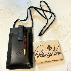 Patricia Nash Leather Phone Crossbody Wallet Bag Black Slim RFID